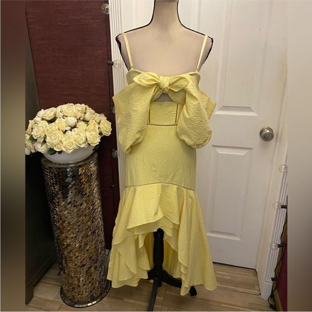 Jonathan Simkhai Yellow Asymmetrical Ruffled Off-Shoulder dress, US2 - Picture 7 of 14